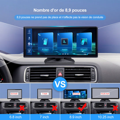 Écran Portable universel de 8.9 pouces pour Carplay sans fil Android Auto lecteur d'autoradio écran tactile