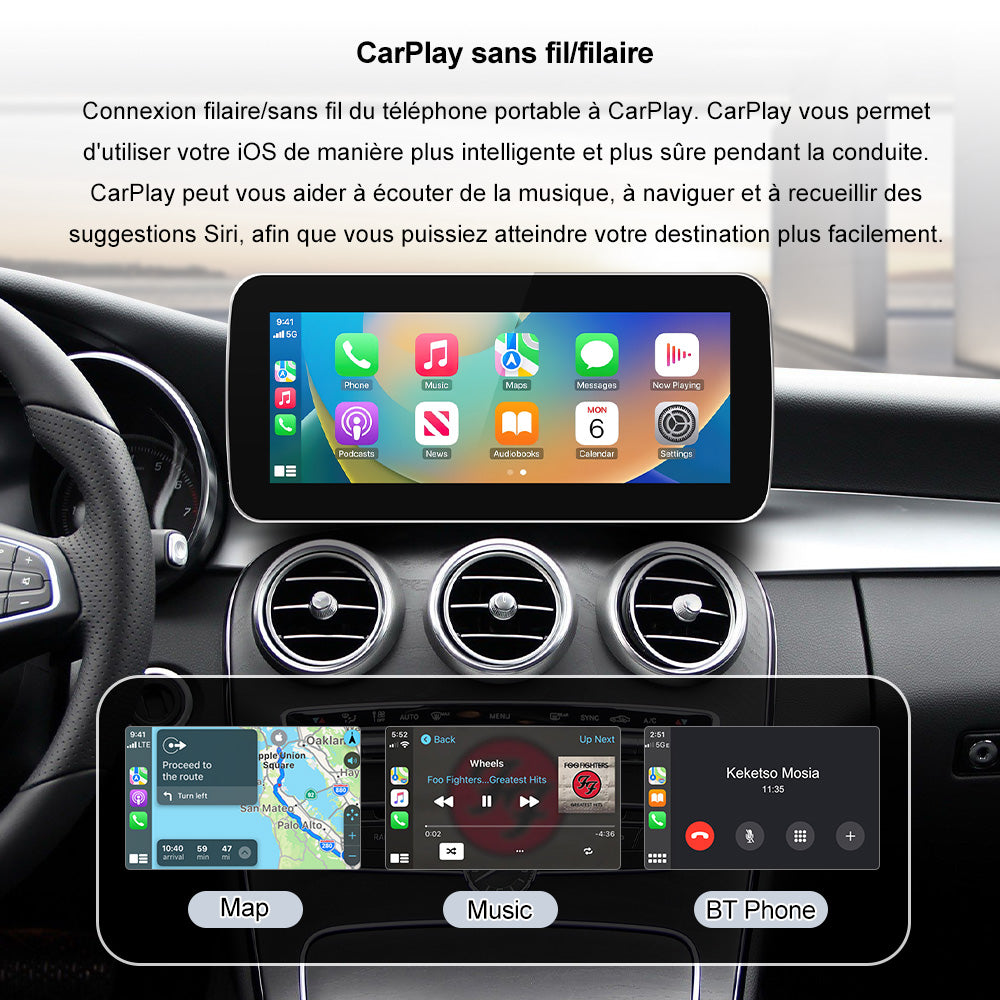 Unité principale de Navigation GPS sans fil Apple CarPlay Android Auto 12.3 pouces pour Mercedes Benz classe A B C E GLA GLC 2008 – 2019